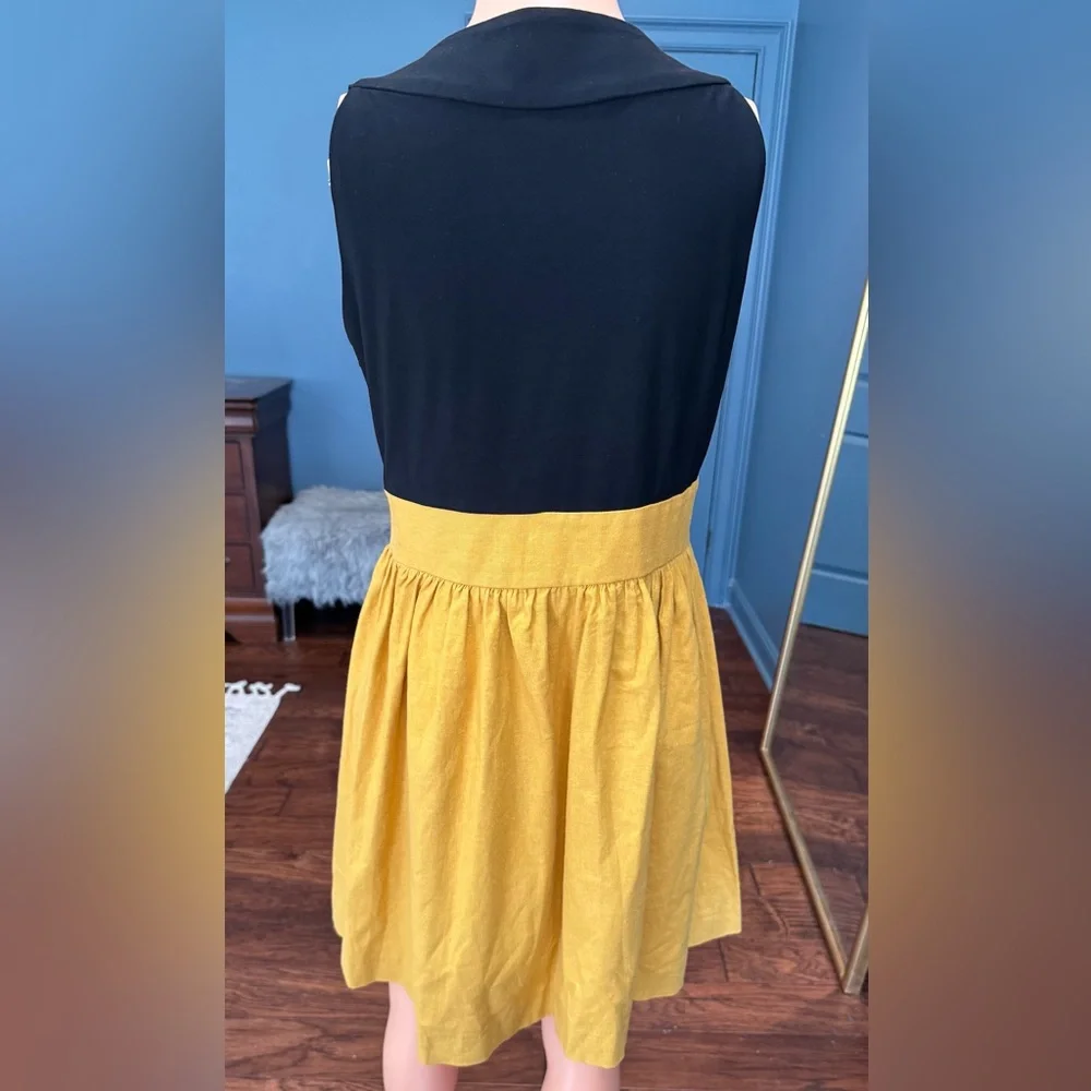 Boho Beaded Neck Dress Mustard Black Colorblock Sleeveless Size 10 - Picture 4 of 7